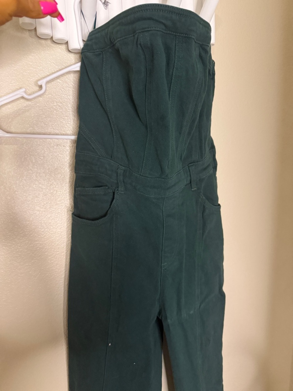 Fashion Nova Dark Green Strapless Jumpsuit with Pockets